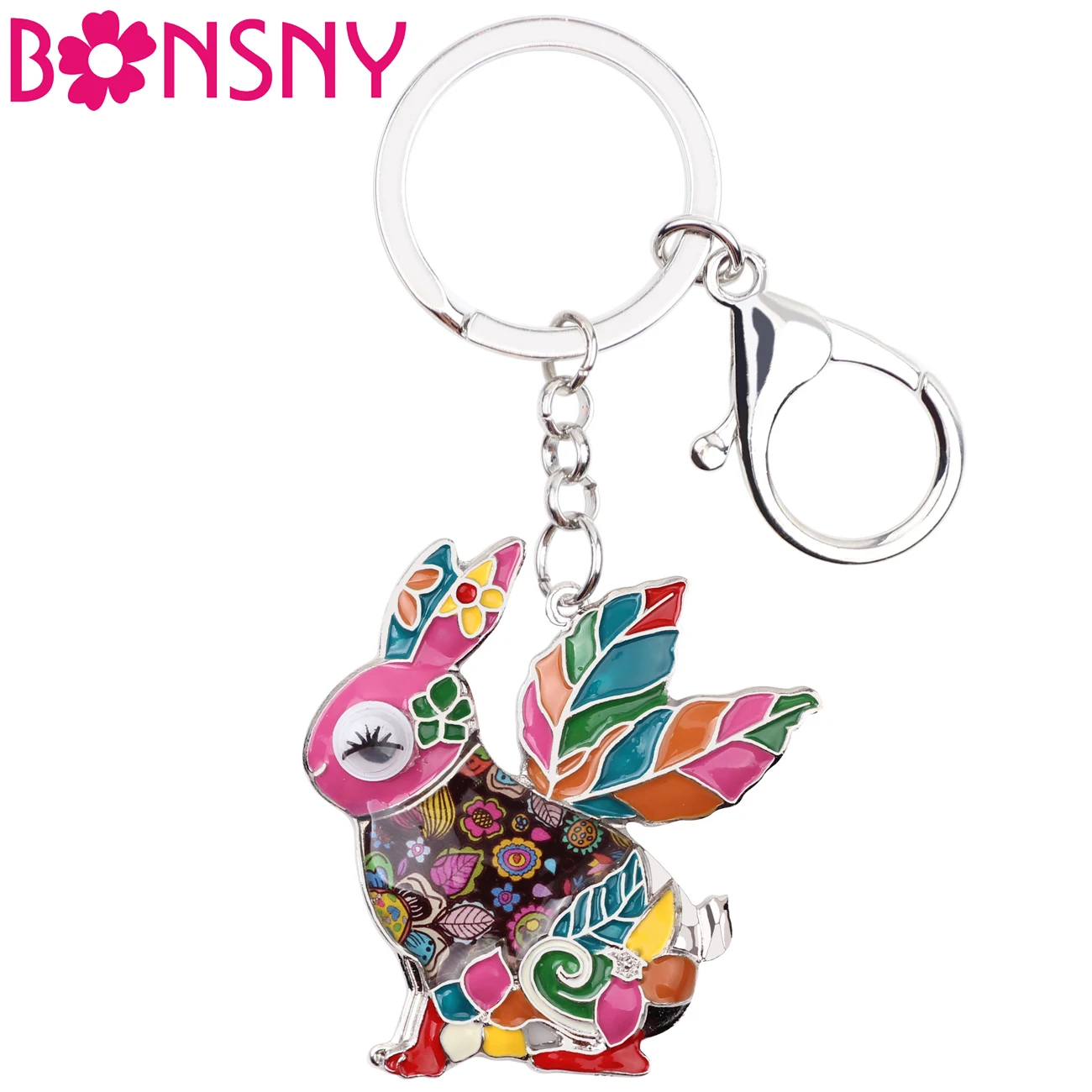 

Bonsny Enamel Alloy Rabbit Hare Key Chain Key Ring Handbag Charm New Novelty Animal Jewelry For Women Keychain Decoration