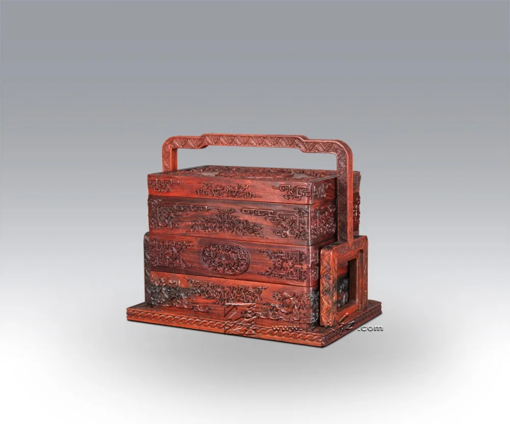 Китайская классическая переноска еды ручные корзины из красного дерева Carven