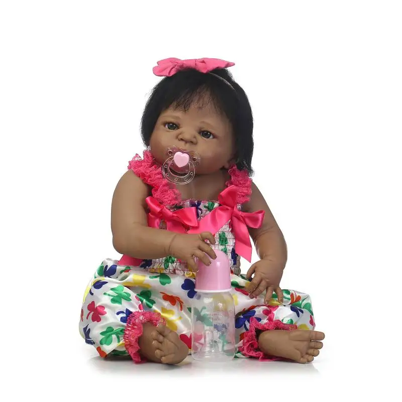 55 см полностью силиконовая кукла Bebe Reborn для маленькой девочки черная
