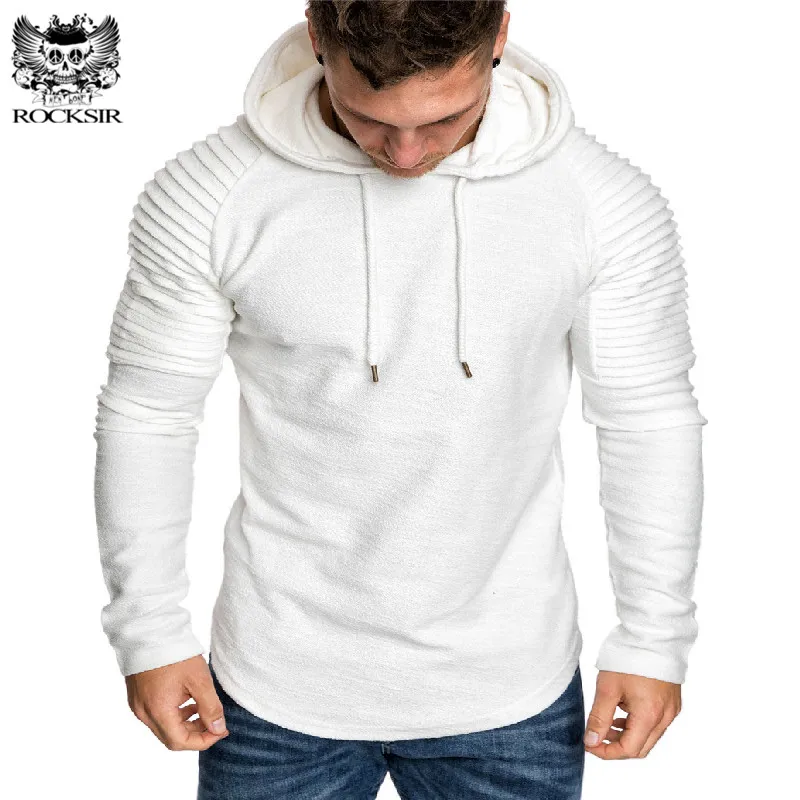 Rocksir Hip Hop Autumn Winter Men Hoodies Fashion Folds Sleeves Hoody Sweatshirt Male Casual Striped Hoodie Pullover Moletoms | Мужская