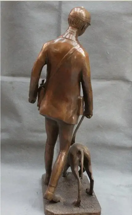 Китай Китайский медный мальчик полицейский поиск с собакой статуя фигура|copper wire