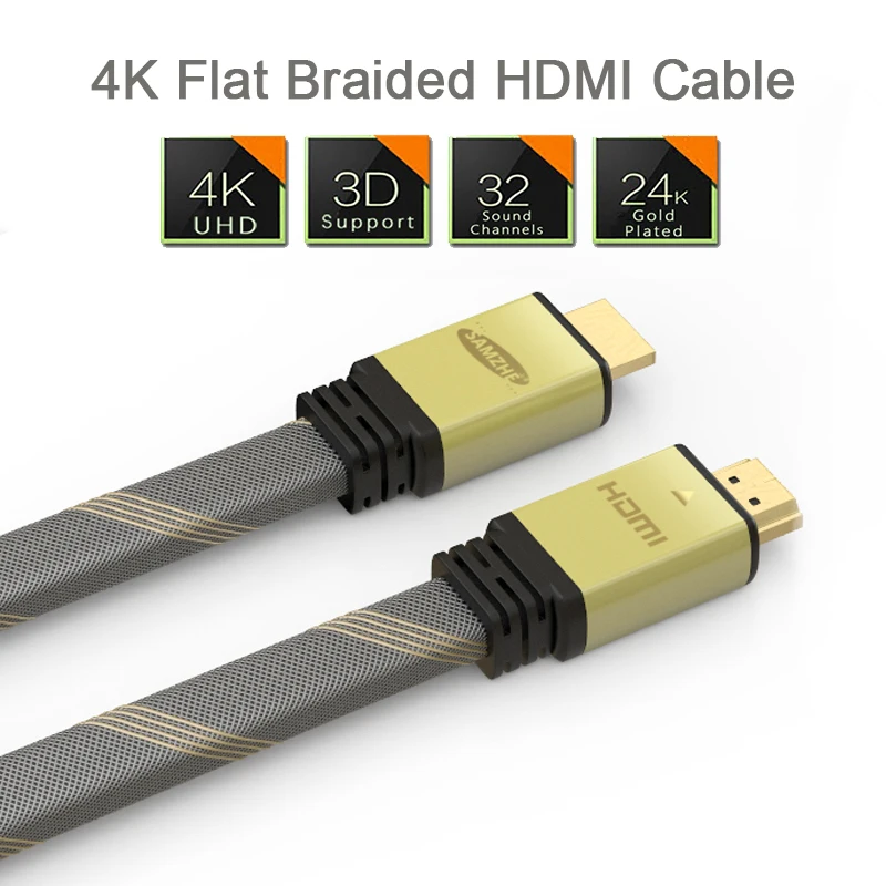 SAMZHE плоский кабель HDMI к Плетеный цинковый сплав видео 4 К 3D 2 м 3 5 для PS4 проектор HD