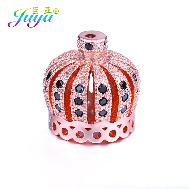 Rose Gold Juya DIY Ювелирные изделия с кистями компоненты микро проложить Циркон креативная Корона бусина шапки Аксессуары для рукоделия ювелирные изделия с кистями решений - Цвет: Rose Gold