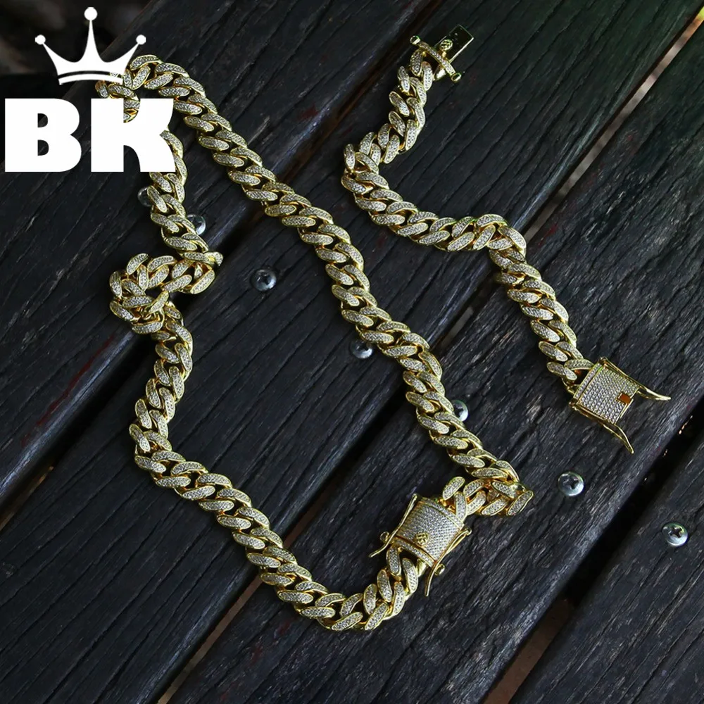 Набор украшений KING 13 мм браслет и цепь из кубического циркония золотого