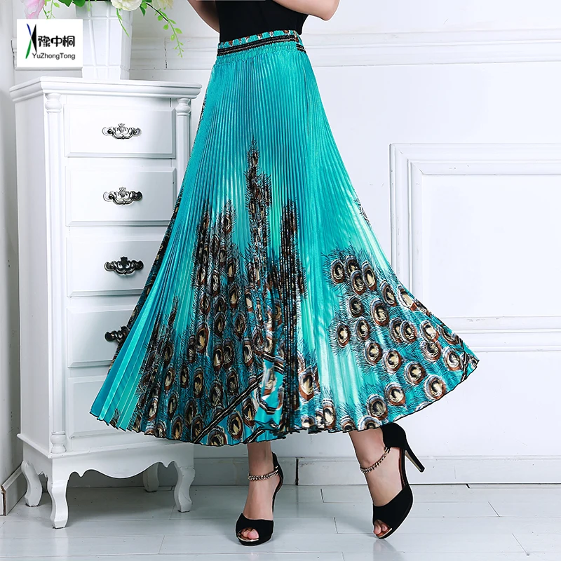 Женское плиссированное платье в национальном стиле Длинное свободное с высокой