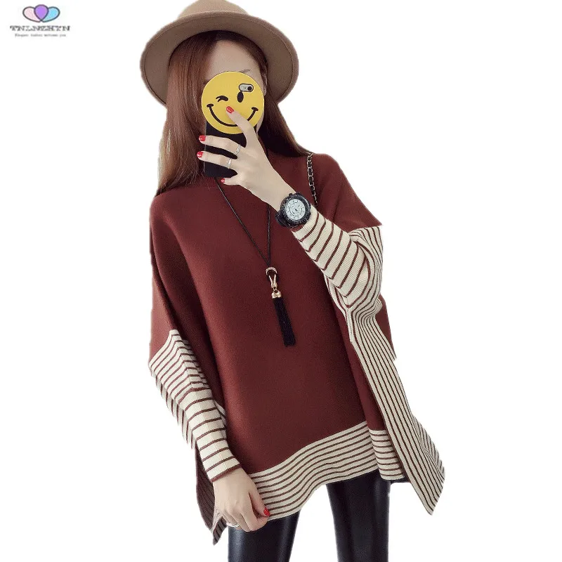 Женский вязаный свитер пуловер водолазка с рукавами летучая мышь накидка пальто