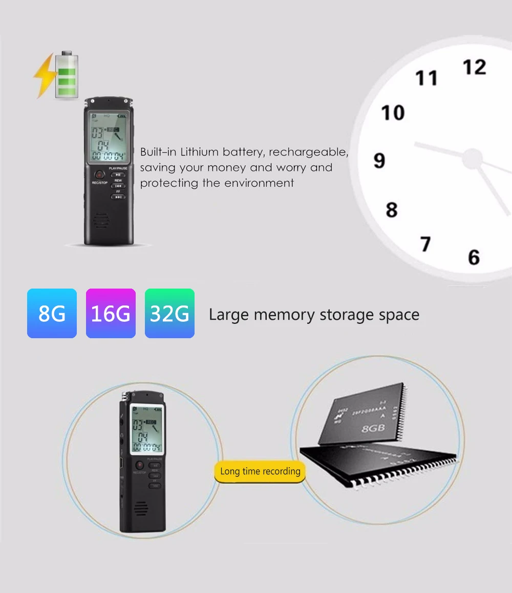8 ГБ 16 ГБ 32 ГБ диктофон USB Профессиональный 96 часов диктофон цифровой Аудио Диктофон с VAR/VOR Встроенный микрофон