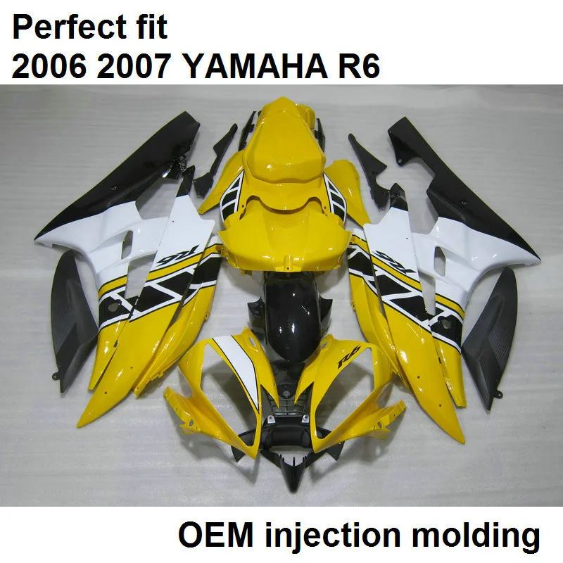 Литье под давлением обтекатель комплект кузова для Yamaha YZF R6 2006 2007, желтого, черного и белого цвета, из коллекции Zapatos набор обтекателей для мотоцикла R6 06 07 BN13