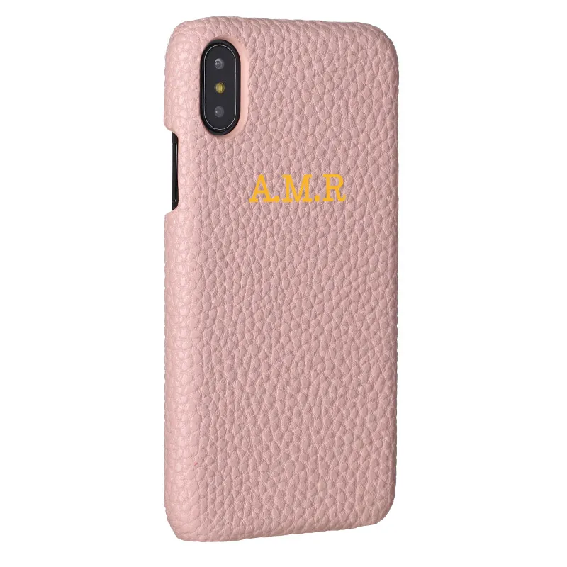 Gold-Pink Leather Персонализация на заказ галька зерна кожа Золото Серебро первоначальное имя для iPhone 11 Pro X XR XS Max 6S 7 7Plus 8 8Plus чехол для телефона - Цвет: Gold-Pink Leather