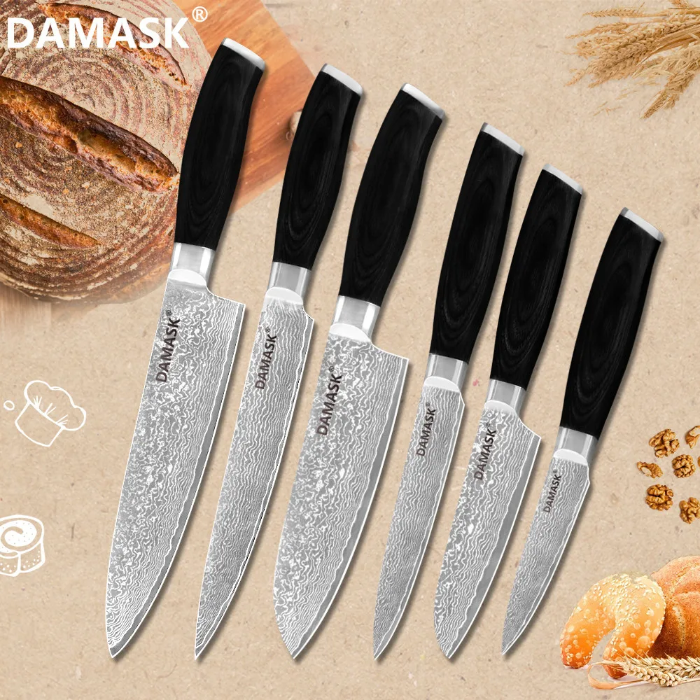 Дамасский шеф повара для нарезки сантоку японский нож очистки овощей набор 6 шт.