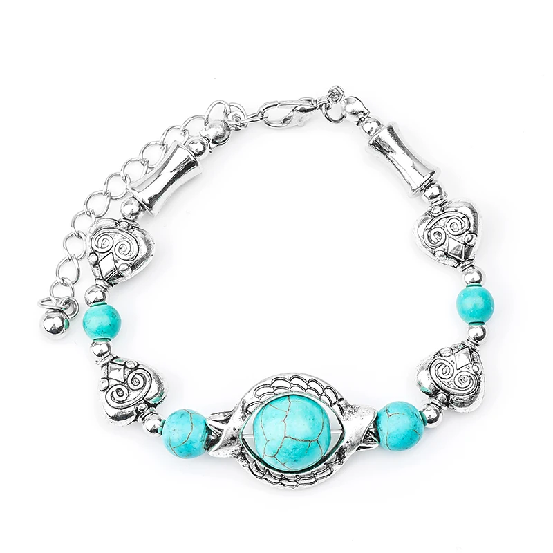 L113 SHUANGR Boho винтажные браслеты с бирюзой для женщин бабочка бусина черепаха ручной браслет с подвеской браслет модные украшения - Окраска металла: L113