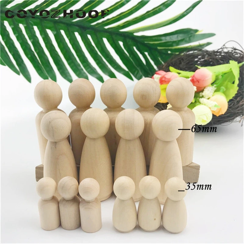 50Pcs (65mm & 35mm) School Family Peg Dolls Best Kids Brain Game Toys Unpainted Wooden Peg Doll Teacher And Child DIY Crafts