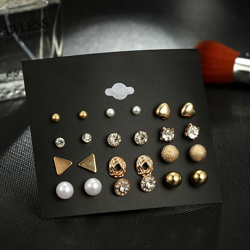 Set with zircon stone crystal peach heart set 12 pairs of earrings | Украшения и аксессуары