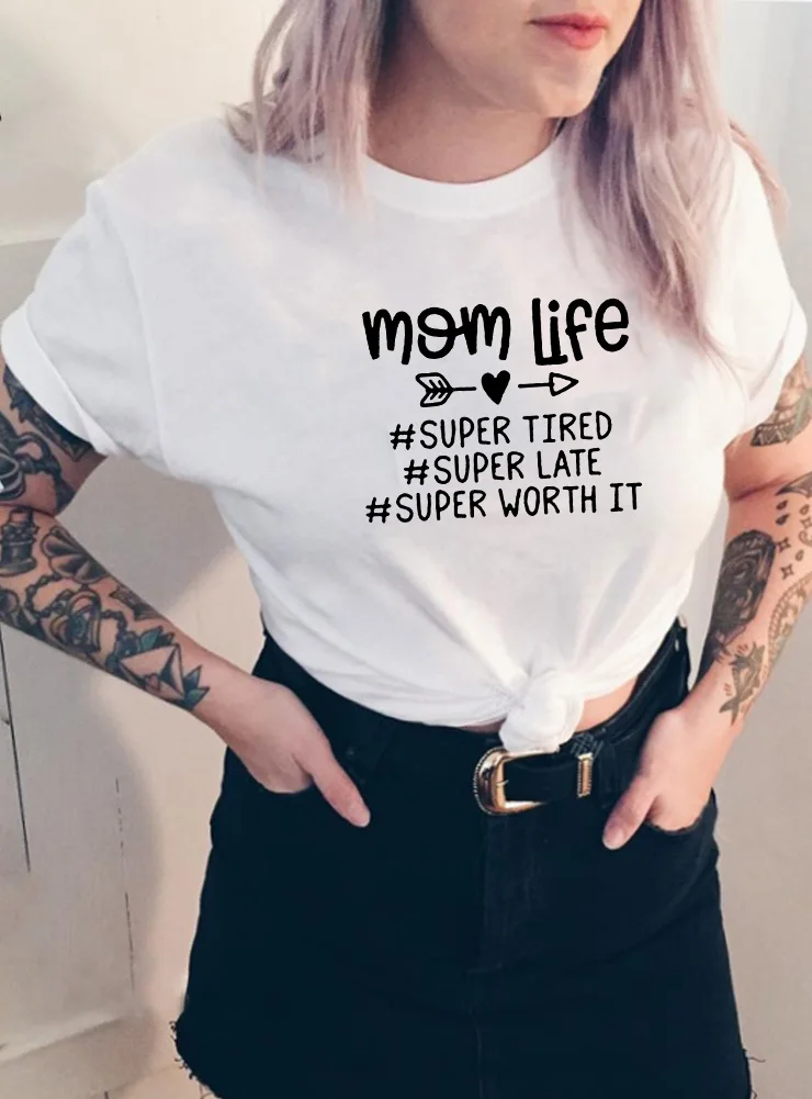 Женская футболка с принтом MOM LIFE хлопковая Футболка в стиле Харадзюку Винтажная