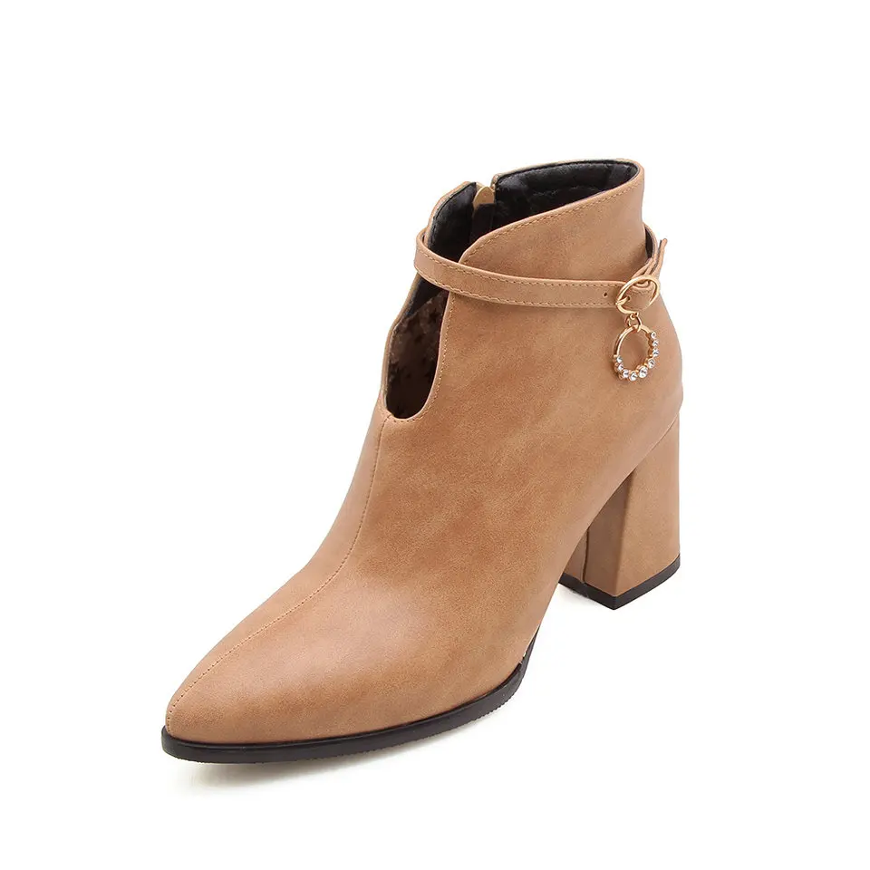 VINLLE 2019 Women Ankle Boots Fashion Shoes Platform Zipper Pointed Toe Elegant Pu Leather Size 34-43 | Обувь