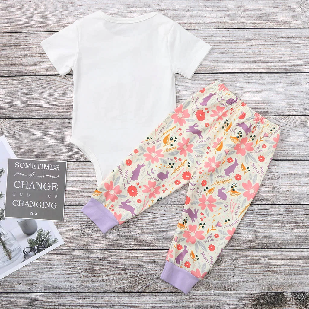 Newborn Infant Baby Girls Easter Bunny Outfits Romper Tops+Floral Pants Set baby girl clothes infant clothing | Детская одежда и