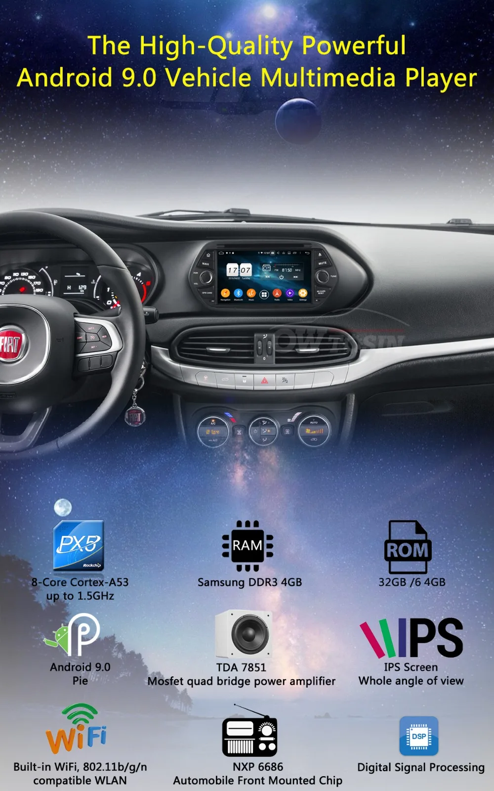 " ips 1024*600 8 ядерный 4 Гб ram+ 64 Гб rom Android 9,0 автомобильный dvd-плеер для FIAT EGEA CarPlay Parrot BT Радио AdasDVR