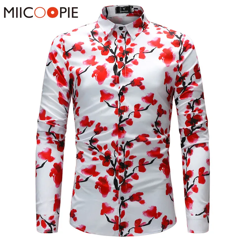 Платье рубашка Для мужчин Повседневное Slim Fit Для мужчин s с геометрическим принтом Chemise Homme Для мужчин сплошной Смешные Длинные рукава Camisa Masculina M-4XL - Цвет: 35