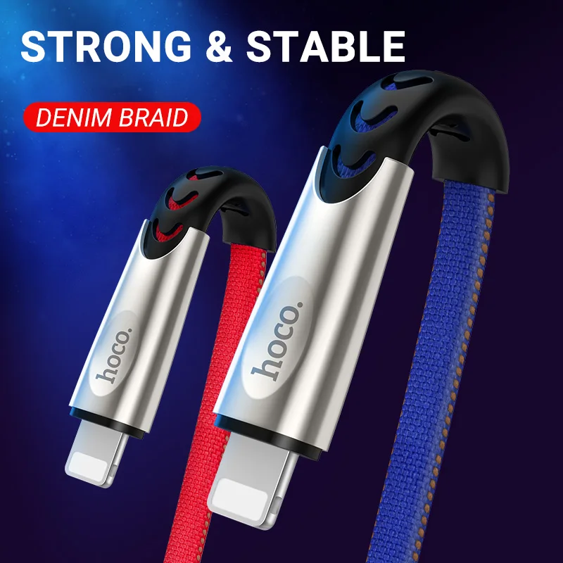 hoco кабель usb на лайтнинг быстрая зарядка и передача данных lдля Lightning зарядный провод с джинсовой оплеткой юсб плоский шнур зарядное устройство для Apple iPhone 5 6 7 iPad юсб зарядник для айфона айпада