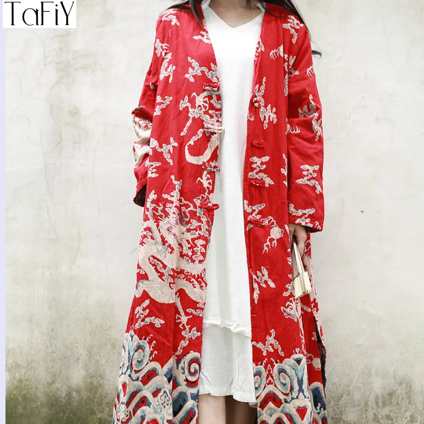 Женское винтажное пальто кардиган оригинального дизайна с принтом дракона