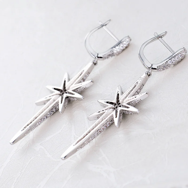 Серьги подвески женские с фианитом в форме звезды|brand earrings for women|earrings womenearrings women