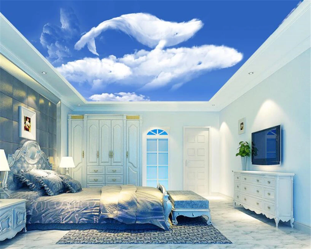 beibehang Fashionable wallpaper blue sky white clouds blue whales sky ceiling background wall papel de parede 3d wallpaper chic blue sky and white cloud pattern removeable 3d wall sticker home decoration