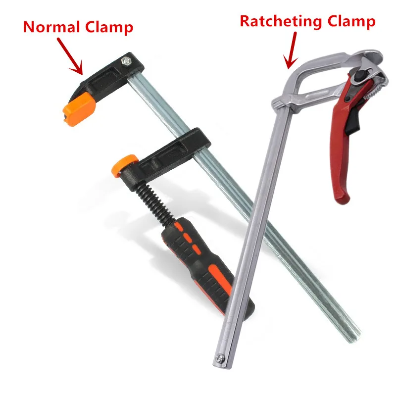 HS Tools Сверхмощный зажим с храповым механизмом F образный для работы по дереву