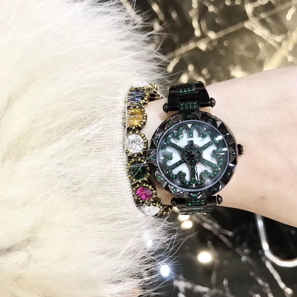 Сексуальные холодный ветер крутые черные зеленые кристаллы женские часы