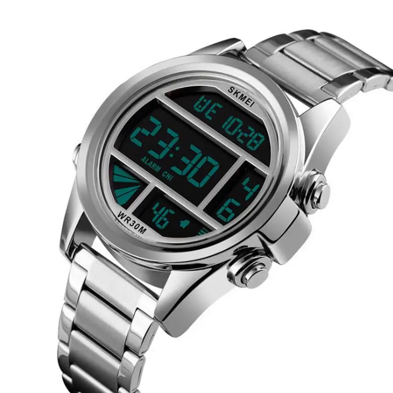Silver SKMEI модные электронные часы со стальным ремешком для мужчин reloj de la marca de lujo инновационный стиль новое поступление - Цвет: Silver