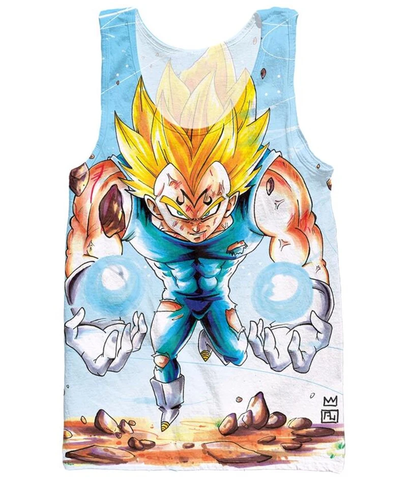 Новейший аниме Dragon Ball Z Super Saiyan безрукавки Goku/Vegeta/Majin Buu/Brolly печать безрукавки мужчины женщины-хипстеры 3D Повседневный жилет