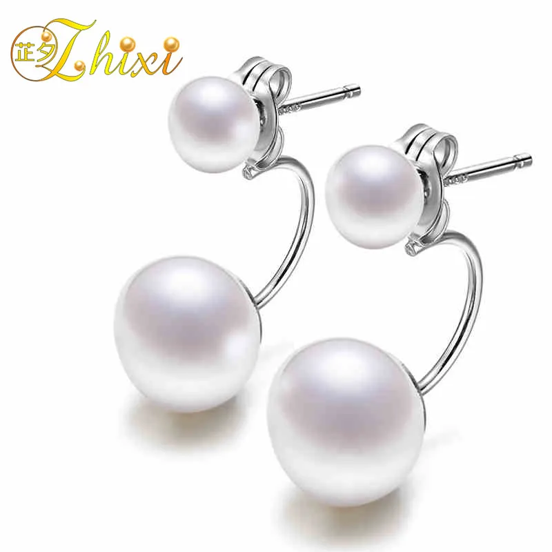 ZHIXI двойные жемчужные серьги ювелирные изделия из стерлингового серебра 925 пробы