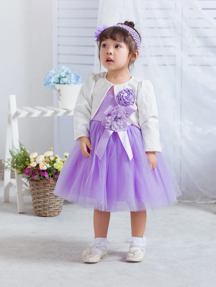 Dress Coat Headband Костюм из 3 предметов платье для крещения для новорожденных девочек пышные кружевные тюлевые платья для свадьбы, дня рождения, вечерние комплекты принцессы - Цвет: Dress Coat Headband