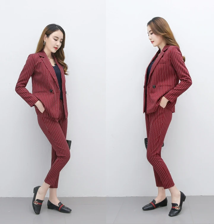 Костюм женский деловой из 2 предметов костюм в полоску пиджак и брюки Офисная