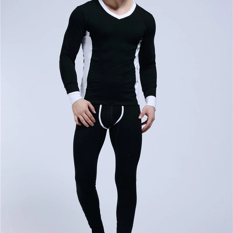 Мужское термобелье из хлопка WJ удобные зимние теплые мужские пижамы топы и