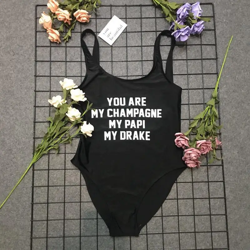Сексуальный купальник с высокими плавками YOU ARE MY Шампань PAPI DRAKE забавные принты