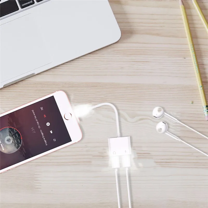 2 в 1 аудио адаптер зарядный кабель для наушников iPhone 7 8plus X Xs Aux Jack гарнитура Lightning 3