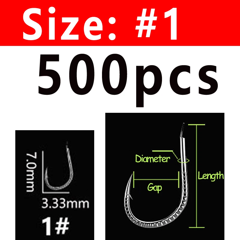 Size 1 500PCS Bimoo 500 шт. серебряный дракон весы с крючком Карп Рыболовный крючок колючая пресноводная рыба Крючки сельдь трава крючок для ловли карпа#1~#13 - Цвет: Size 1 500PCS