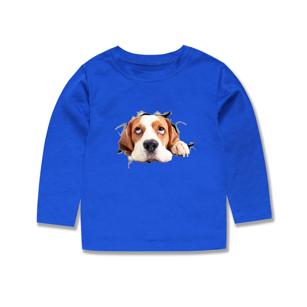 Новинка Детские хлопковые футболки с длинным рукавом Королевского синего цвета