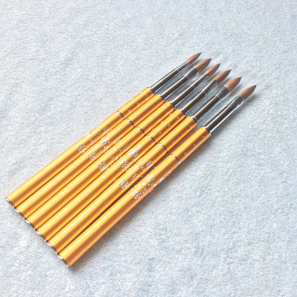 

Oval Sharp Nail Tool Gold Metal Handle 8# Nail Acrylic Brush Pure Kolinsky Professional Diamond Painting Brush 10pcs/lot
