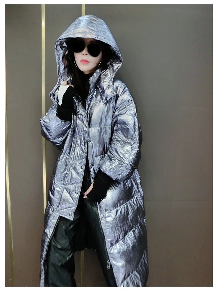 Женская зимняя куртка с капюшоном свободная длинным рукавом размера плюс