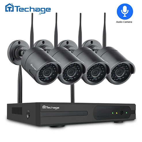 Techage 4CH 1080P Беспроводная NVR CCTV система безопасности 2.0MP аудио запись наружная Wifi ip-камера P2P комплект видеонаблюдения 1 ТБ HDD - Цвет: Черный