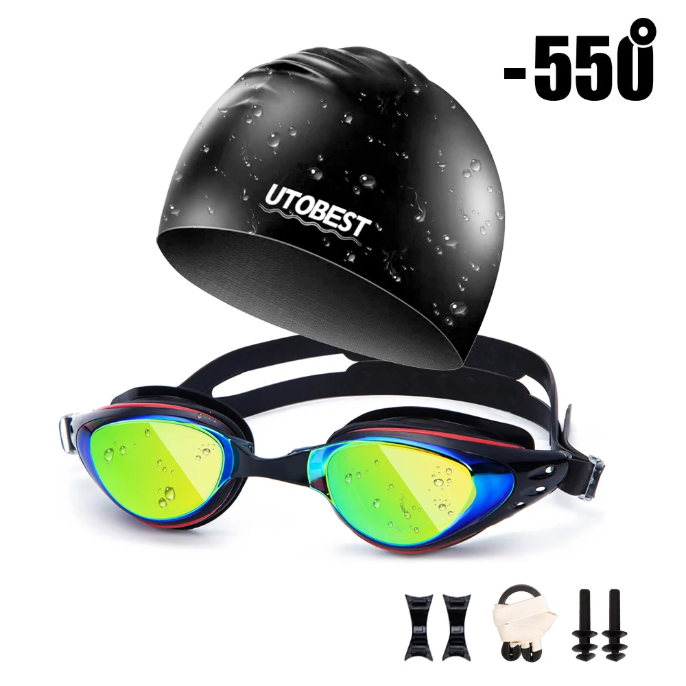 550 black set UTOBEST оптические очки для плавания Анти-туман мужские Плавание ming очки Защита от ультрафиолетовых лучей регулируемые близорукость Плавание очки Плавание ming кепки - Цвет: 550 black set