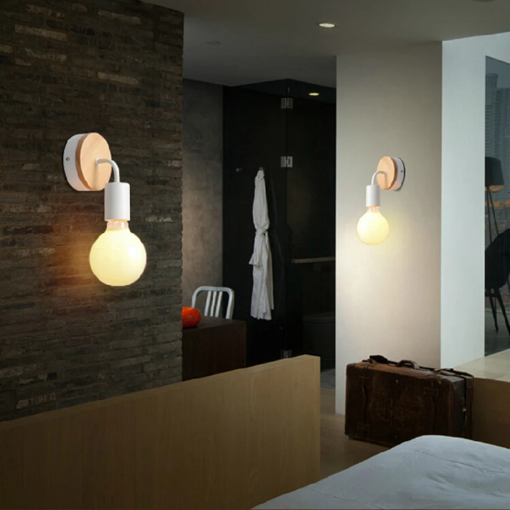 

Modern Northern Europe Vintage Wood Metal wall Lamp Industrial Indoor Lighting Bedside Lamps LED Wall Industrial Indoor light