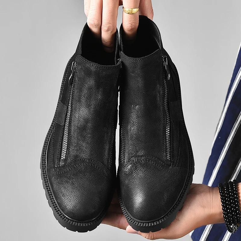 Fotwear мужские ботинки из кожи с натуральным лицевым покрытием Мужская Рабочая обувь черного цвета Зимние плюшевые ботинки на молнии с мягкой подкладкой из микрофлиса для дополнительного тепла