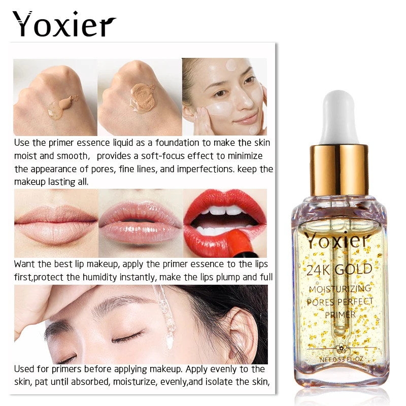 Yoxier основа для макияжа увлажняющая эссенце15мл крем для лица 24k Gold Elixir контроль масла Профессиональная Матовая сыворотка брендовая основа праймер