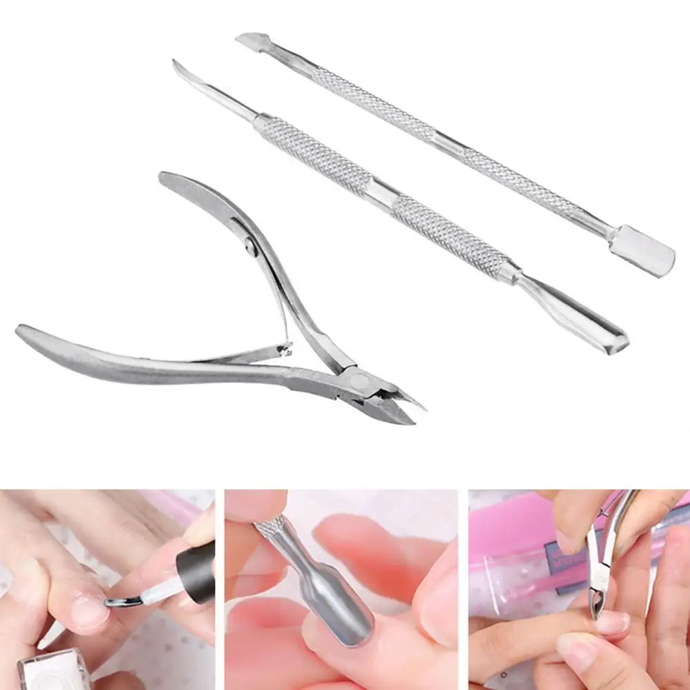 

3Pcs Stainless Steel Cuticle Dead Skin Scissors Nail Art Spoon Pusher Scraper hot sale