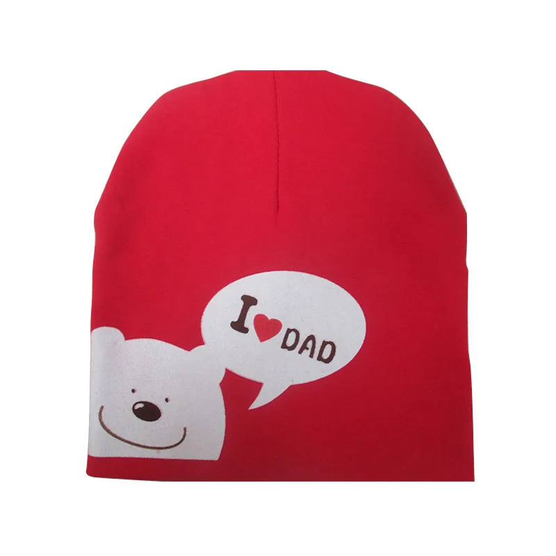 dad red С милыми ушками; шапочка для новорожденного, для малыша, для мальчиков и девочек хлопковая шапка мягкая осень-зима для детей с надписью «I Love mama» и «I Love papa» и шапки с принтом - Цвет: dad red