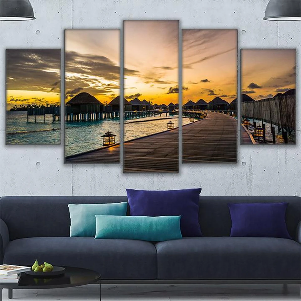 Картины на холсте фотографии домашний декор плакат 5 шт. рай причала закат