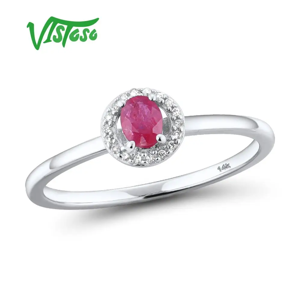 VISTOSO, 14 K, белое золото, кольца для леди, подлинный Блестящий Бриллиант, необычный сапфир, рубин, изумруд, обручение, юбилей, шикарное, хорошее ювелирное изделие - Цвет камня: Ruby