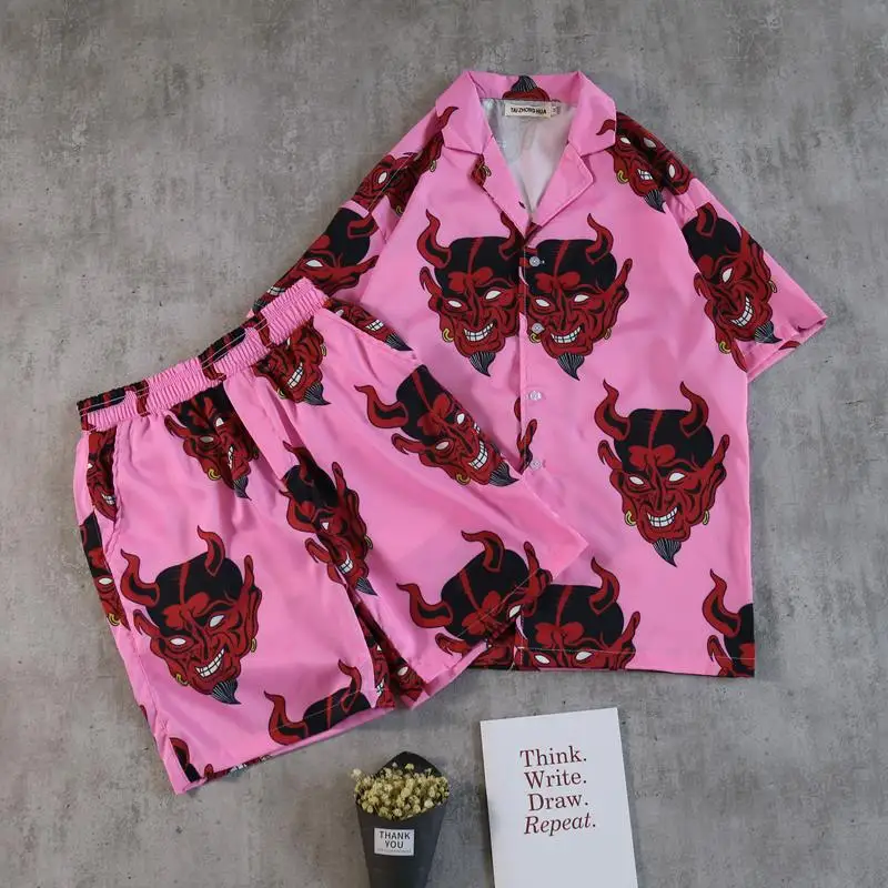 

Harajuku Shorts Devil Full Printed Men Women Streetwear Elastic Waist Summer Shorts Loose Beach Ulzzang High Waist Shorts